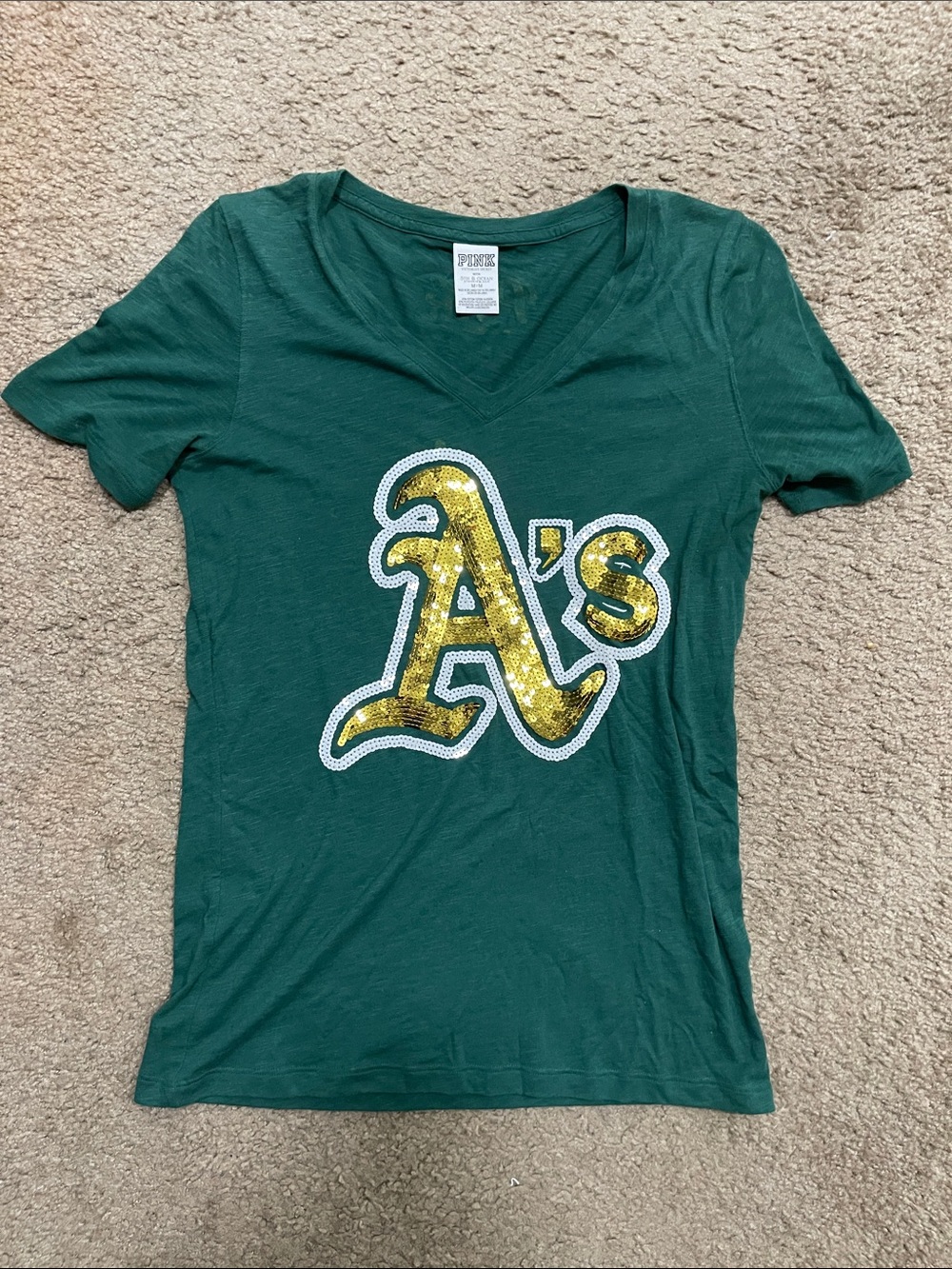 PINK Victoria's Secret V-Neck Oakland A's Sequin Tee